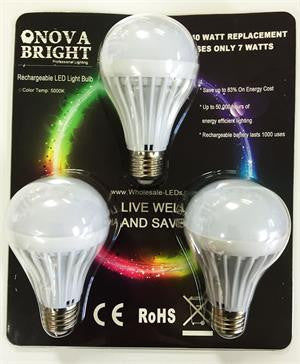 3 Pack Rechargeable Emergency LED Light Bulb E26 E27 7 Watt